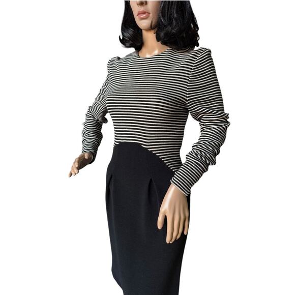American Vintage Chetta B black white stripped wool fitted midi dress size small - Picture 8 of 16